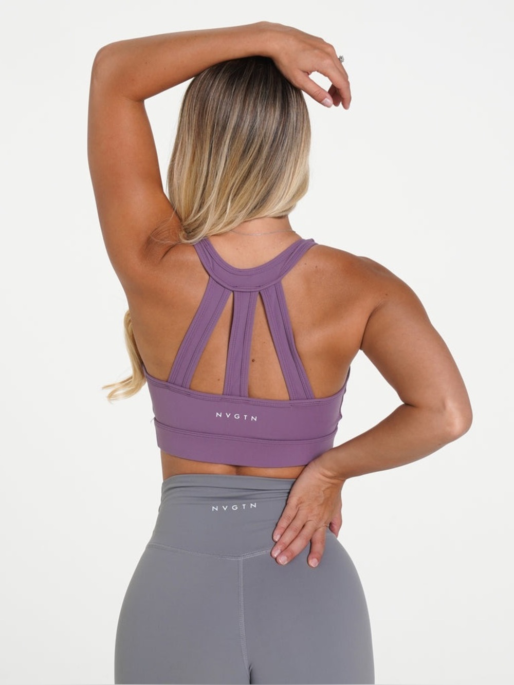 NVGTN Mauve Purple Trio Bra Strappy Racer Back Athleisure Size M